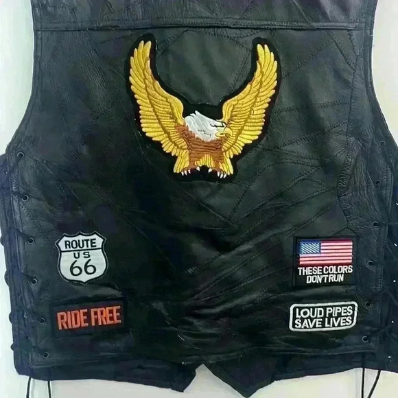 Vintage leather side tie Harley-Davidson Men's Leather Vest M with 8 patches - Picture 4 of 11